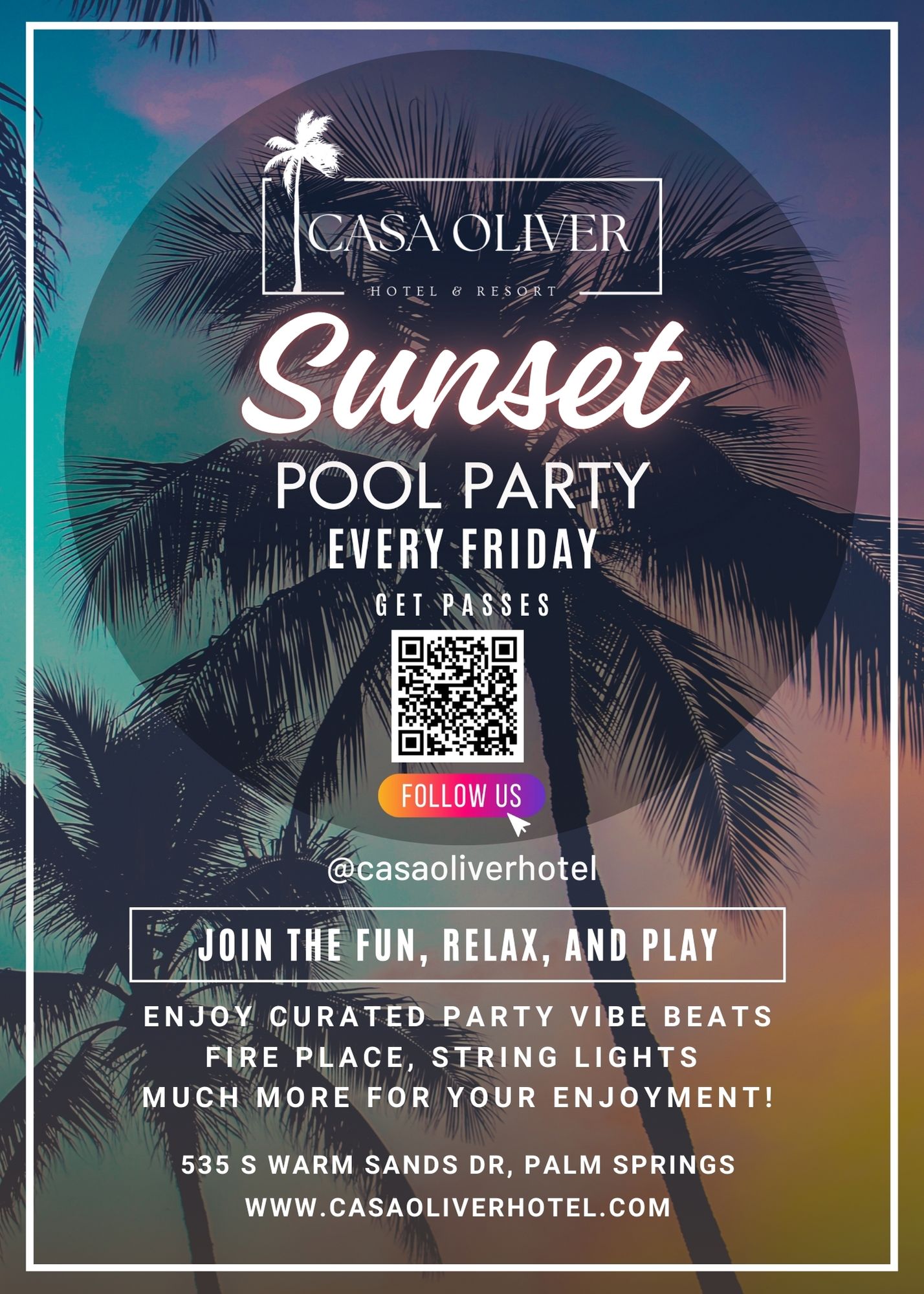 Friday-Sunset Pool Party Casa Oliver Hotel Resort Poster Friday Sunset Pool Party Casa Oliver Hotel & Resort